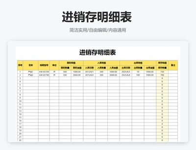 简约黄色进销存明细表