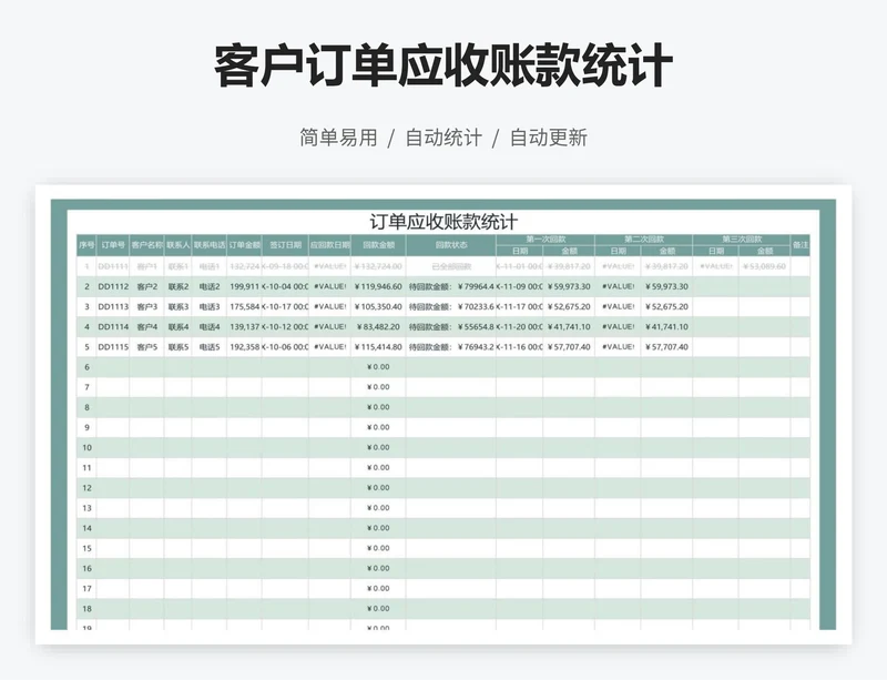 客户订单应收账款统计