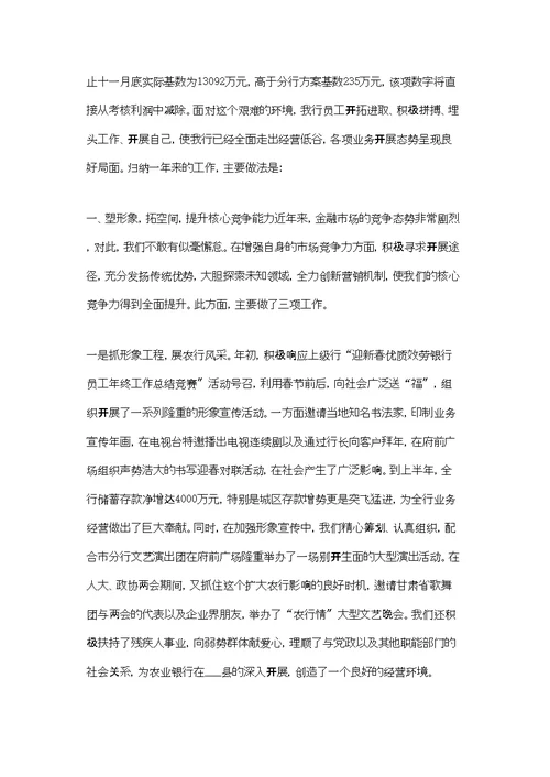 银行支行行长的年终总结