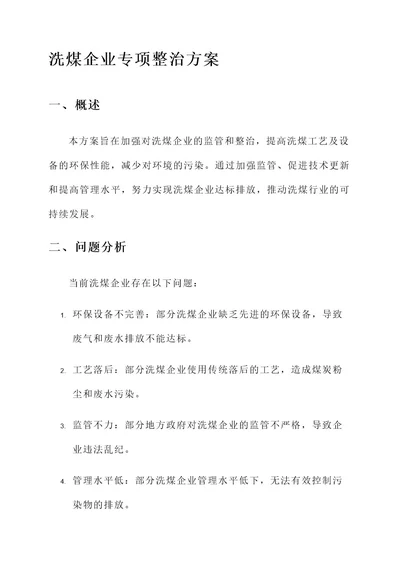 洗煤企业专项整治方案