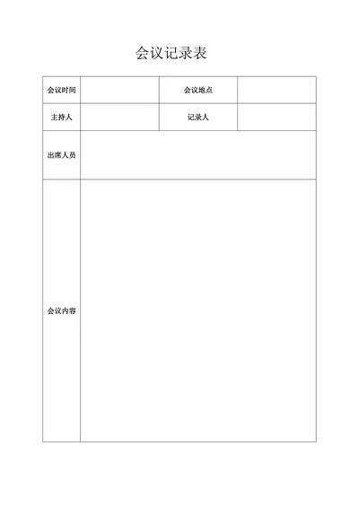 会议记录表标准模板