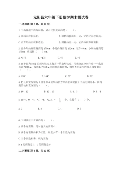 元阳县六年级下册数学期末测试卷完整版.docx