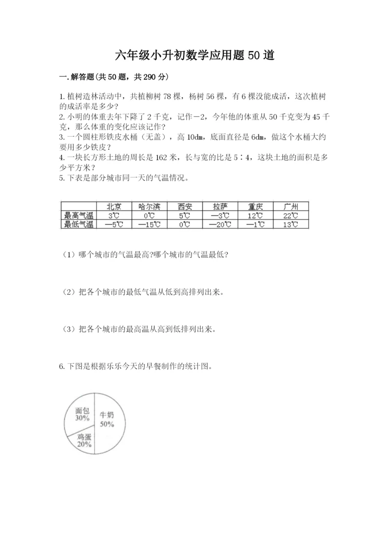 六年级小升初数学应用题50道【学生专用】.docx