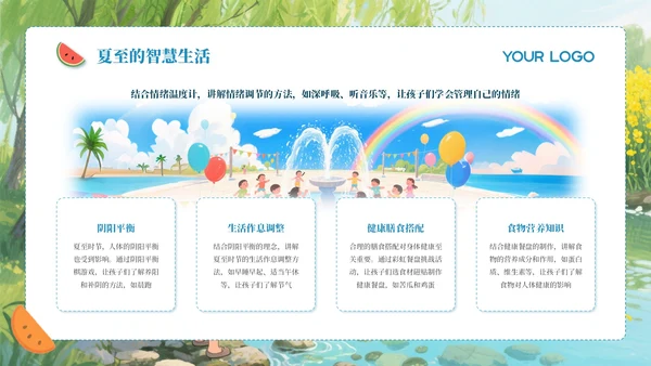 蓝色卡通简约风二十四节气夏至PPT模板