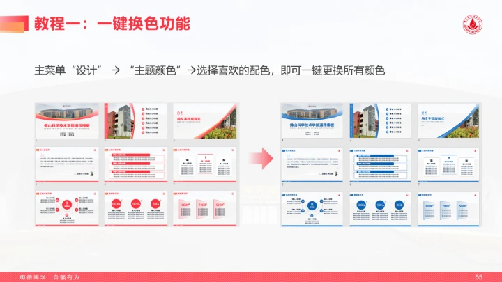 红色风格佛山科学技术学院专属学术汇报毕业答辩通用PPT模板