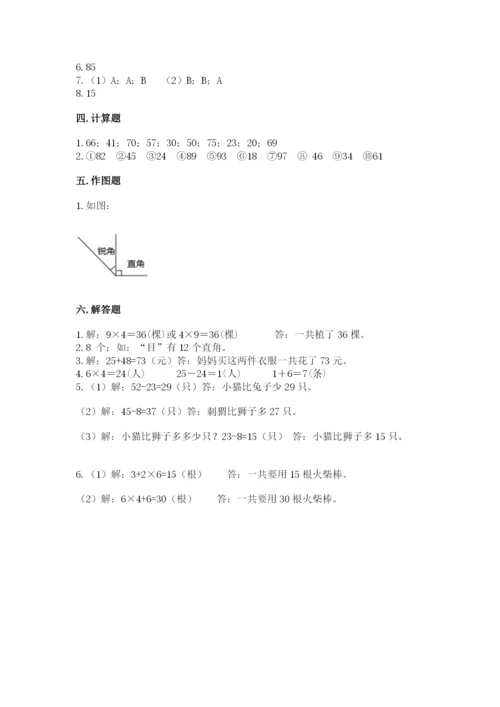 小学数学二年级上册期中测试卷精品（突破训练）.docx