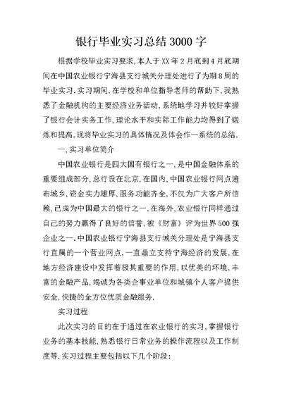 银行毕业实习总结3000字