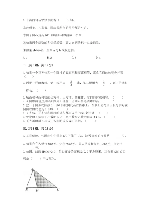 人教版数学六年级下册试题期末模拟检测卷及参考答案【考试直接用】.docx