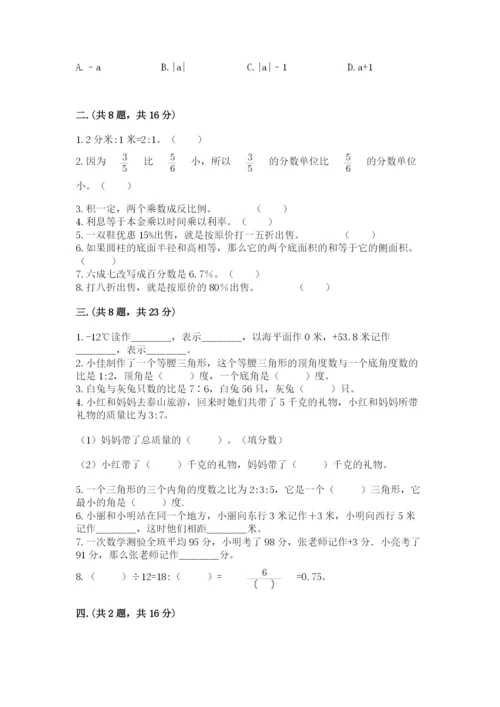 小学六年级数学摸底考试题【易错题】.docx