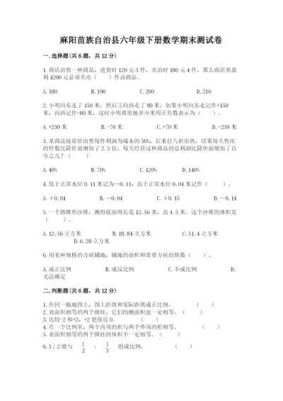麻阳苗族自治县六年级下册数学期末测试卷新版.docx