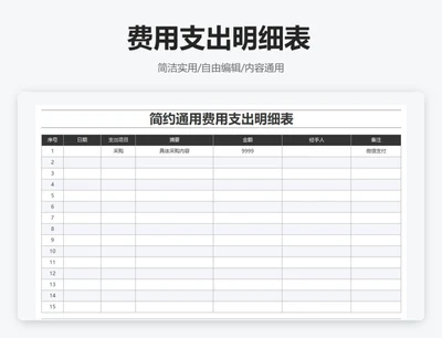 简约黑色费用支出明细表
