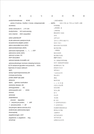 神经科学中英文词汇