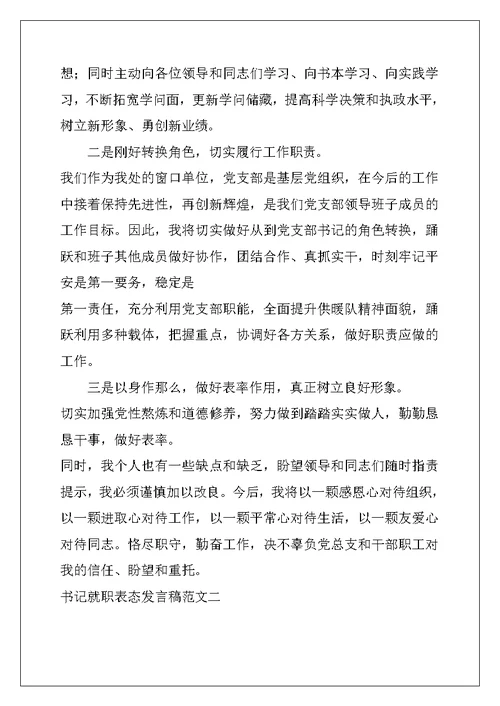 书记就职表态发言稿范文