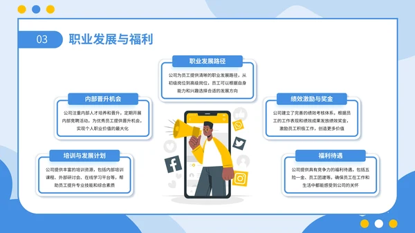 蓝黄色扁平插画风企业春季招聘通用PPT模板
