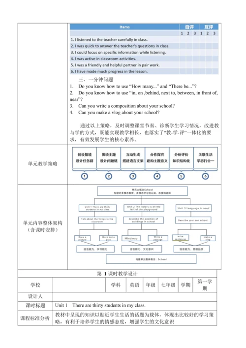 Unit 1 There are thirty students in my class.教学设计