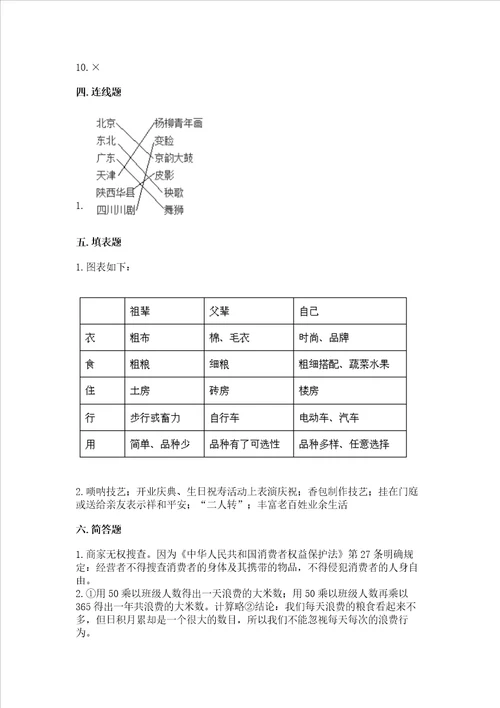 2023部编版四年级下册道德与法治期末测试卷附参考答案【黄金题型】