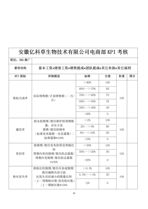 安徽亿科草生物技术有限公司电商部绩效考核方案(初稿).docx