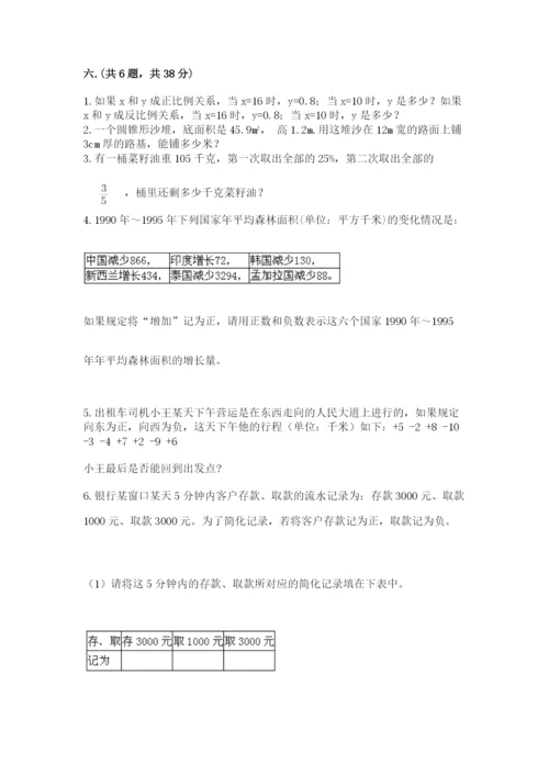 河南省平顶山市六年级下册数学期末测试卷（含答案）.docx