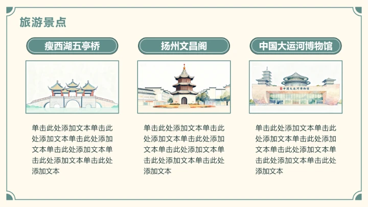 绿色插画风我的家乡扬州PPT介绍