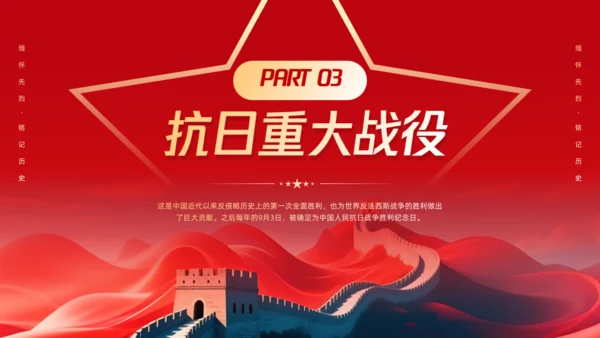 红色党政风纪念抗战胜利周年通用PPT模板