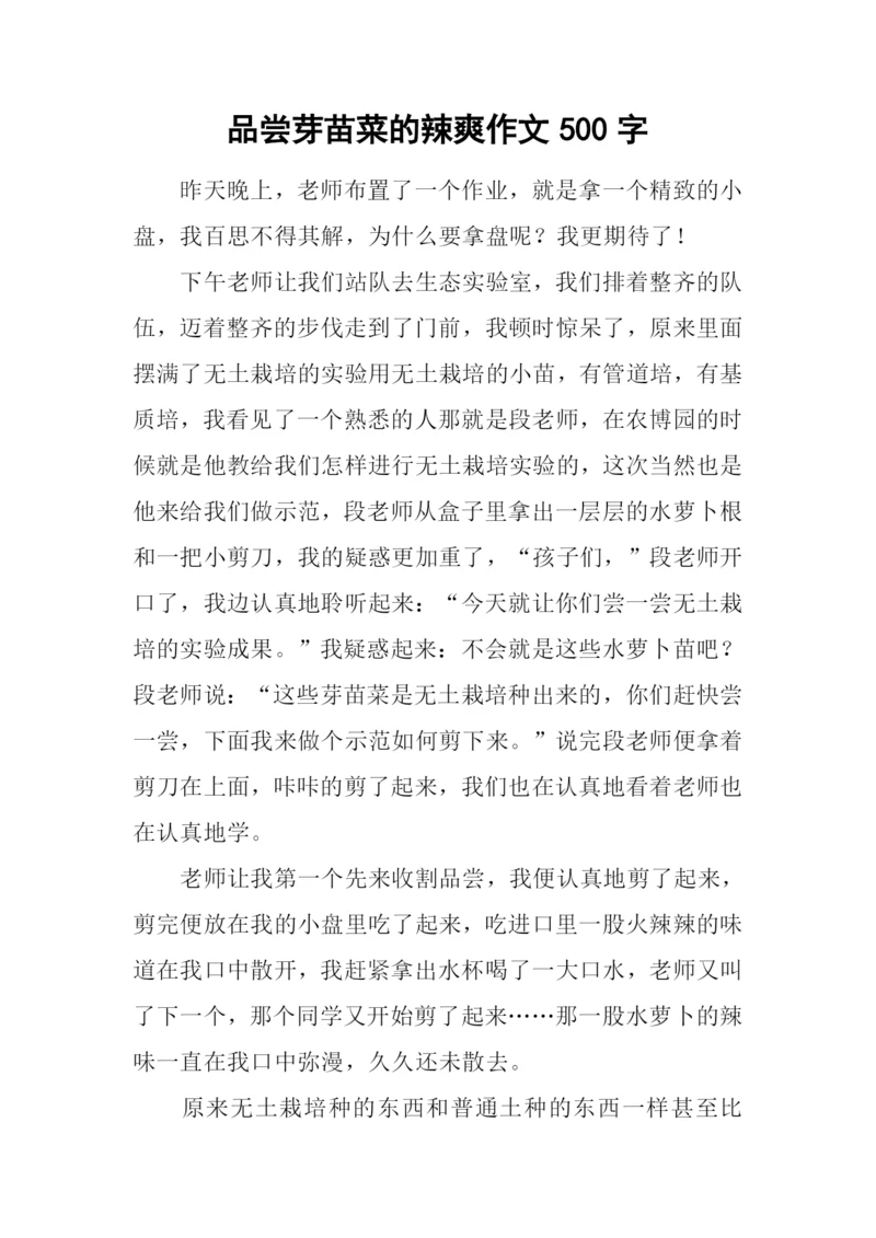 品尝芽苗菜的辣爽作文500字.docx