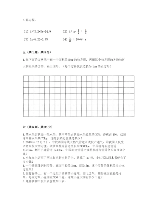 人教版六年级数学下学期期末测试题及完整答案（全优）.docx