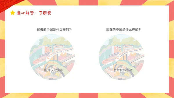 红色黄色卡通插画幼儿园建党节动态PPT