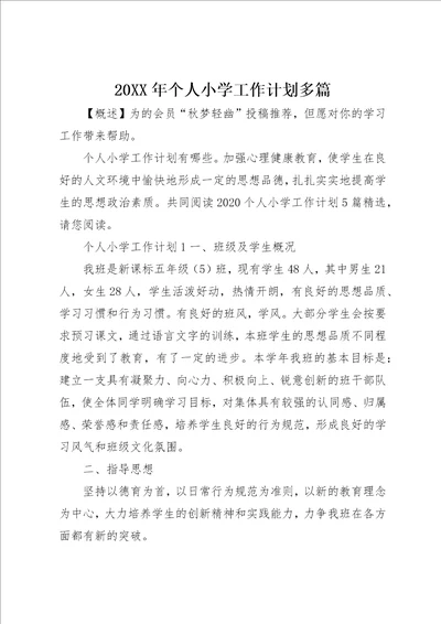 某年个人小学工作计划多篇
