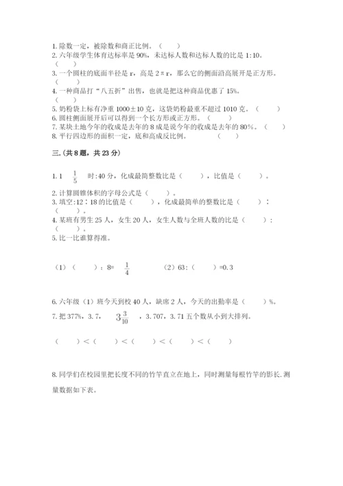 小学六年级下册数学摸底考试题带答案（考试直接用）.docx