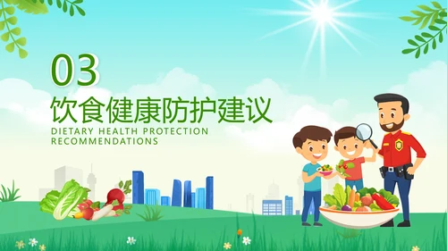 绿色扁平风学生饮食健康防护指南PPT
