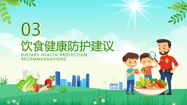 绿色扁平风学生饮食健康防护指南PPT