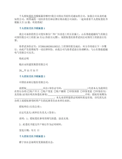 个人授权委托书模板大全15篇最新