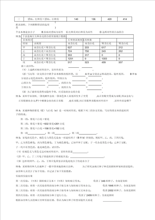 性状显隐性判断学习习题训练