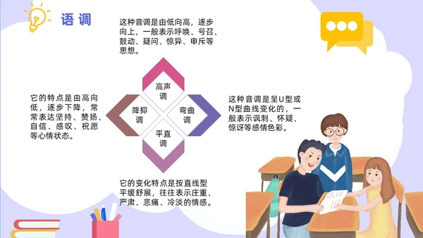 蓝色紫色青色扁平风插画动画可爱全国推广普通话知识培训PPT