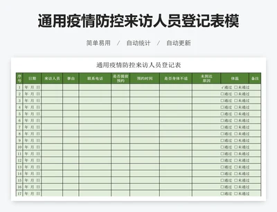通用疫情防控来访人员登记表模版