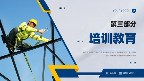 蓝黄商务实拍高空作业安全管理培训PPT课件