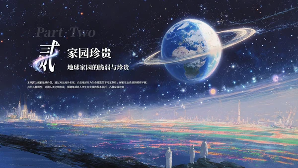 深蓝星空创意风电影《窗外是蓝星》观后感PPT模板