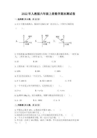 2022年人教版六年级上册数学期末测试卷审定版.docx