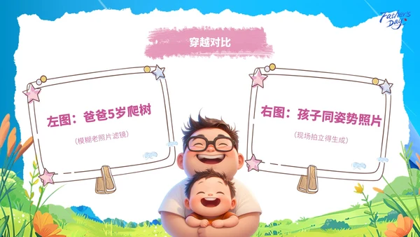 蓝色卡通感恩父亲节教学课件ppt模板