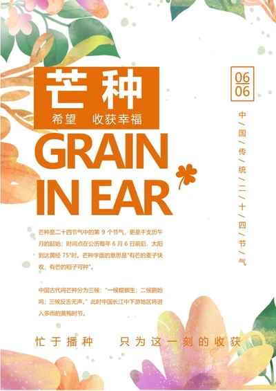 白色小清新二十四节气芒种海报word模板