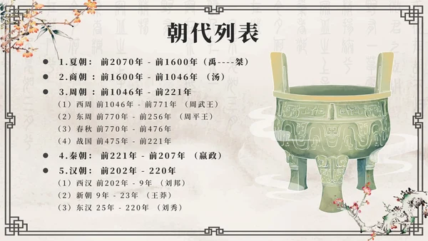 灰色花鸟水墨中国风历代王朝历史时刻带内容PPT