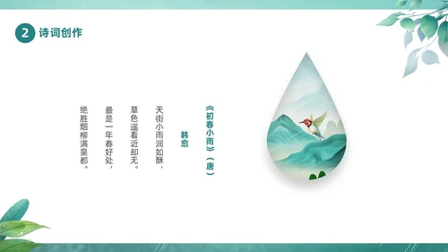 绿色春天中国二十四节气之雨水节气介绍PPT