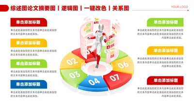 红色简约风7项并列信息关系图PPT