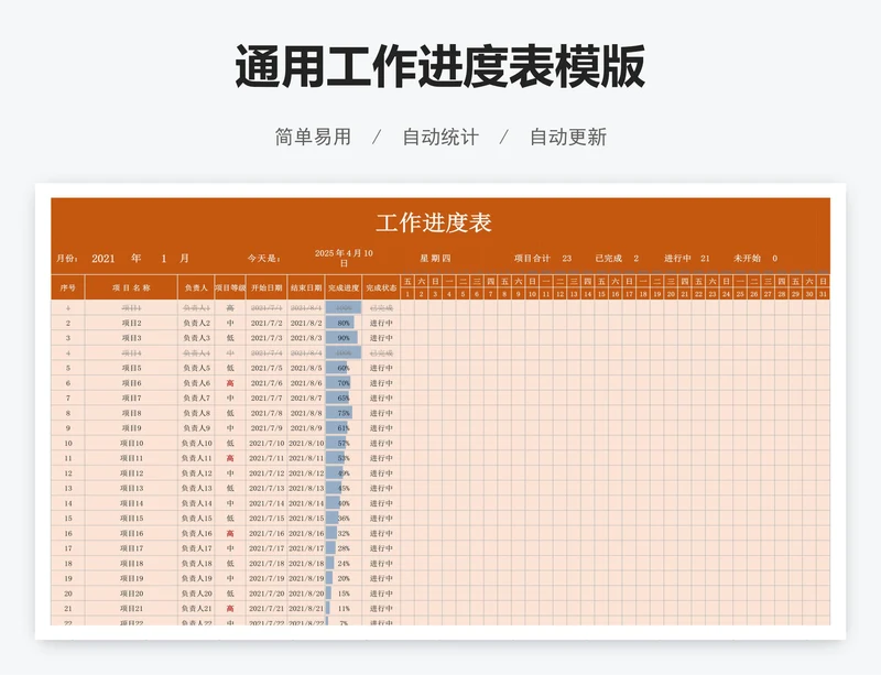 通用工作进度表模版