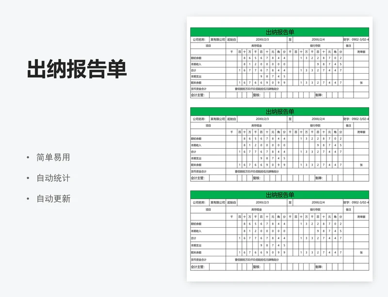 出纳报告单