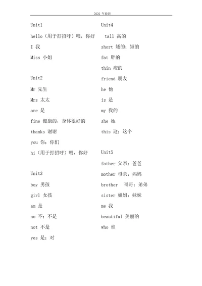 沪教牛津版三年级英语上册必背单词