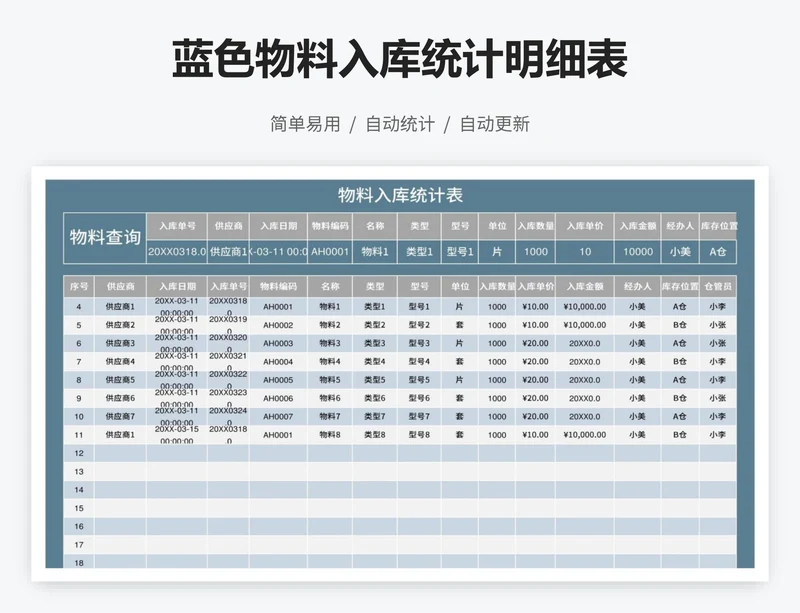 蓝色物料入库统计明细表