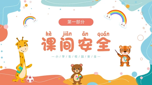 小清新卡通简约校园安全知多少小学生校园安全班会PPT模板
