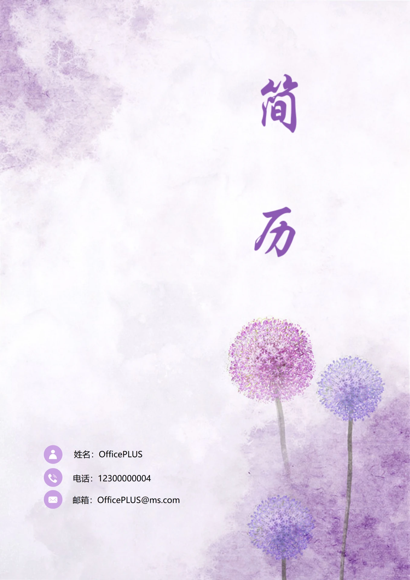 唯美淡雅紫1年以上经验会计师四页求职简历