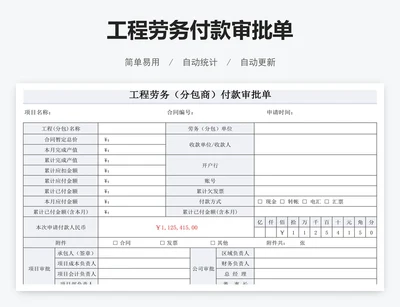 工程劳务付款审批单
